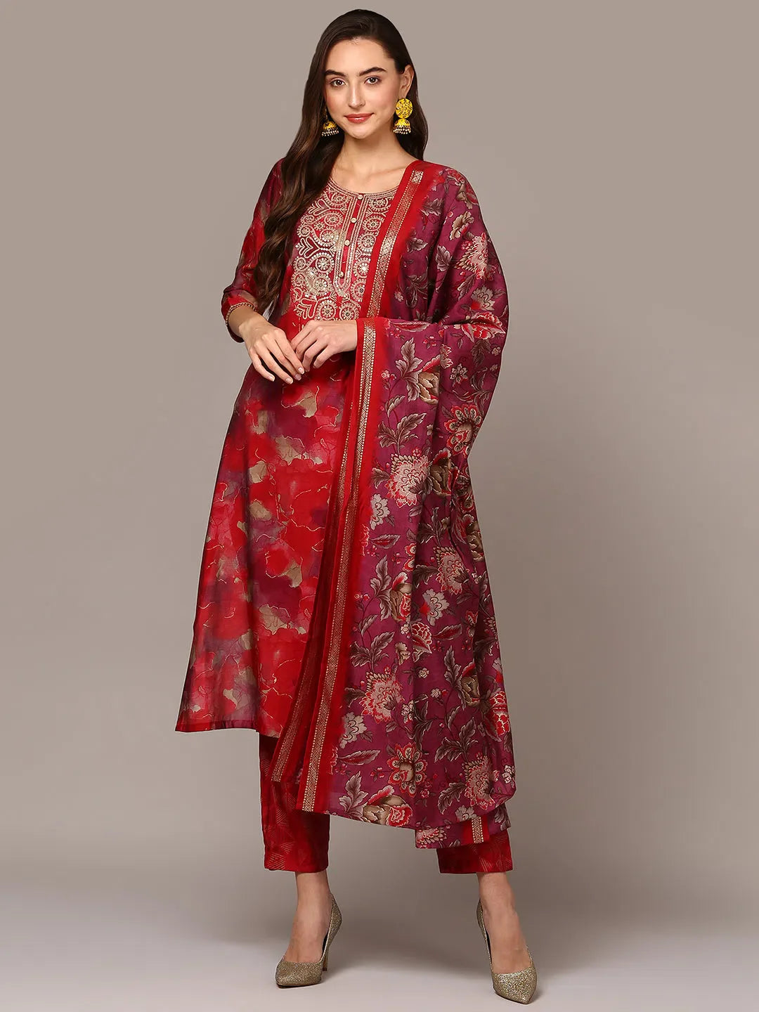 Maroon Abstract Print Women's Kurta Set | Designer Indian Kurta