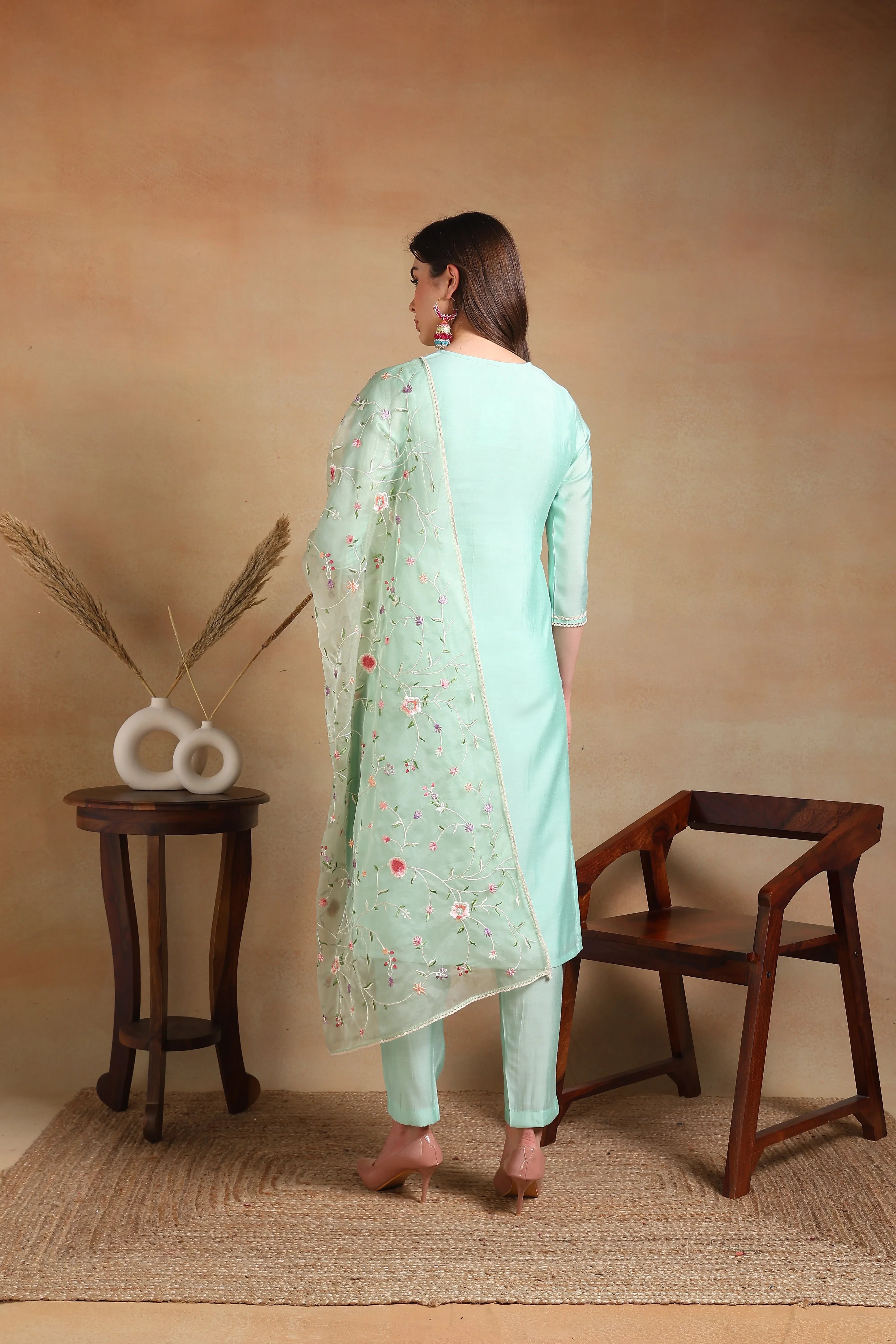 Sea Green Kurta Set With Dupatta| Women's Indian Kurta Sets
