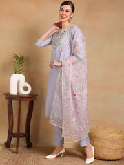 Women Purple Silk Blend Embroidered Straight Kurta Pant Set With Dupatta-PKSKD2028