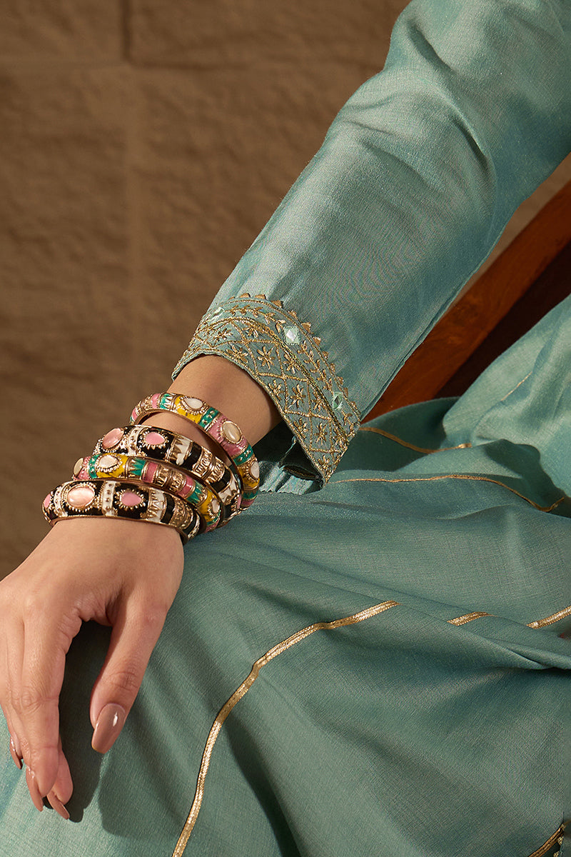 Sea Green Silk Blend Solid Embroidered Anarkali Suit Set PKSKD2036 | D