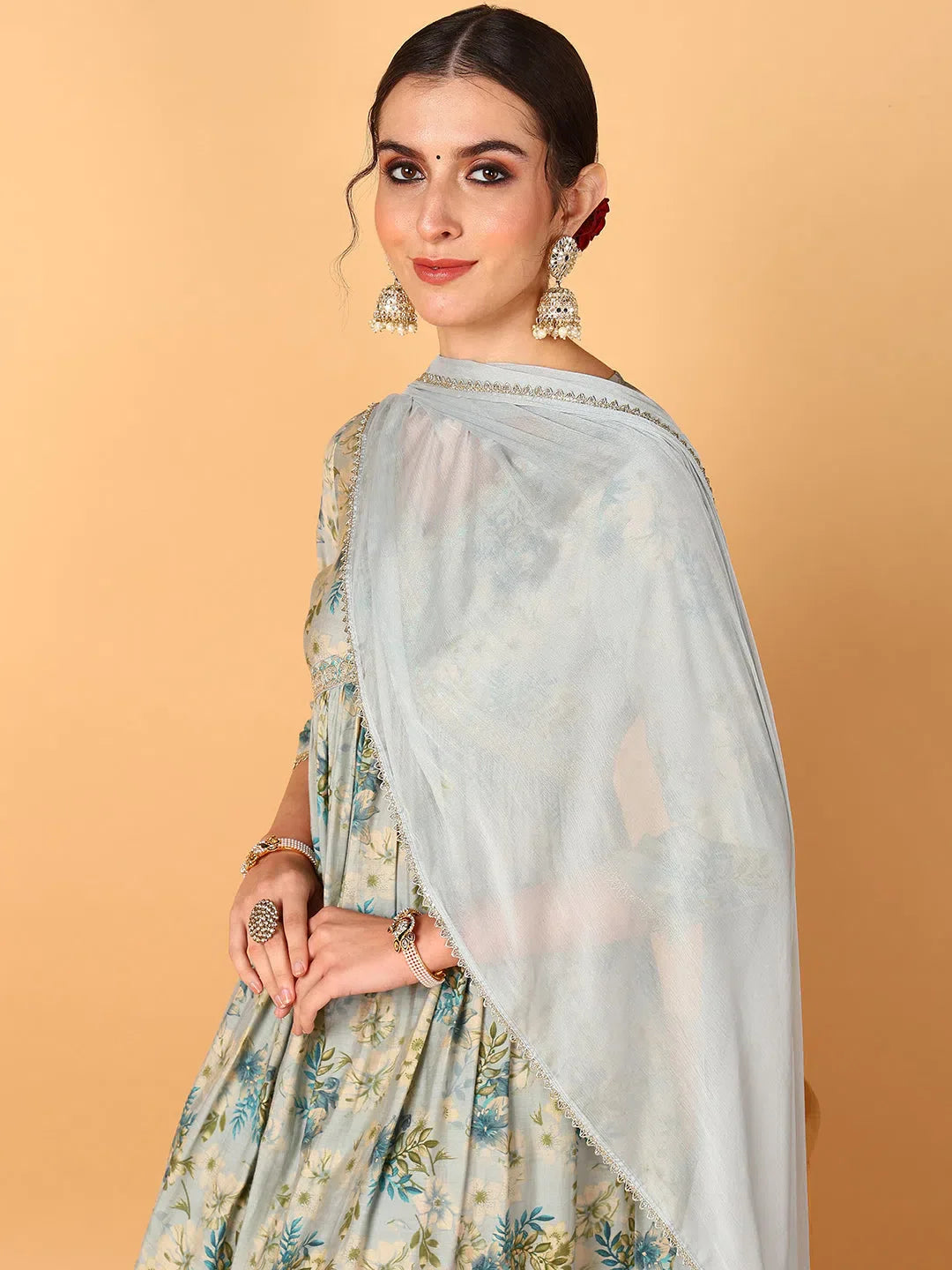Grey Silk Blend Anarkali Kurta Pant Set | Women's Kurta Sets