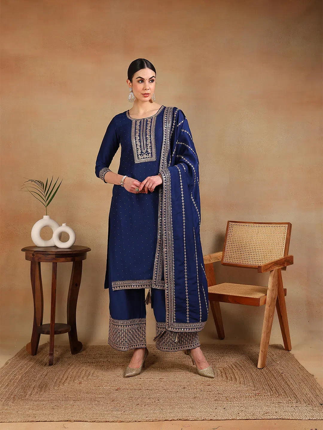 Blue Embroidered Kurta Palazzo Set - Stylish Women's Outfit