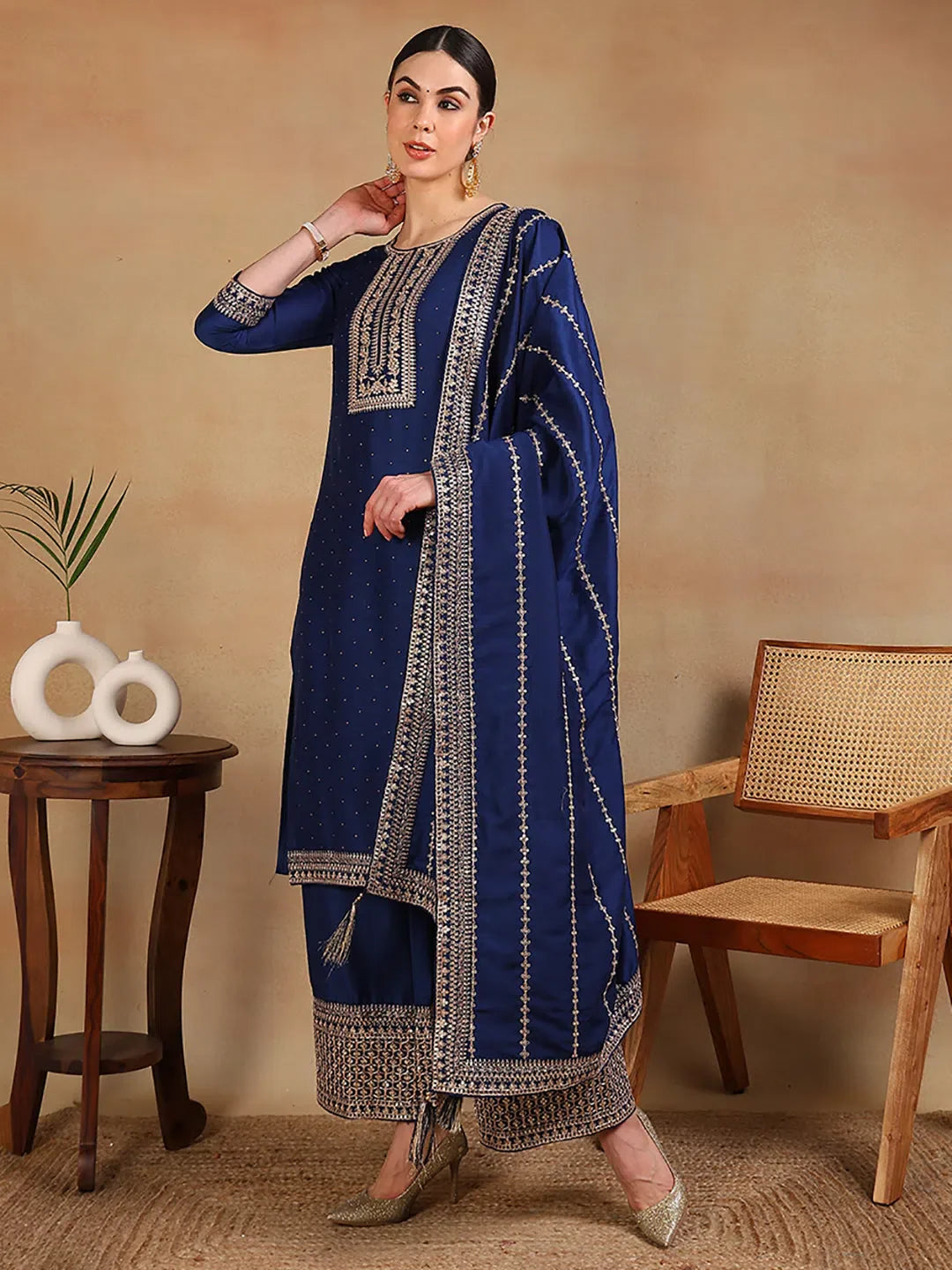 Blue Embroidered Kurta Palazzo Set - Stylish Women's Outfit
