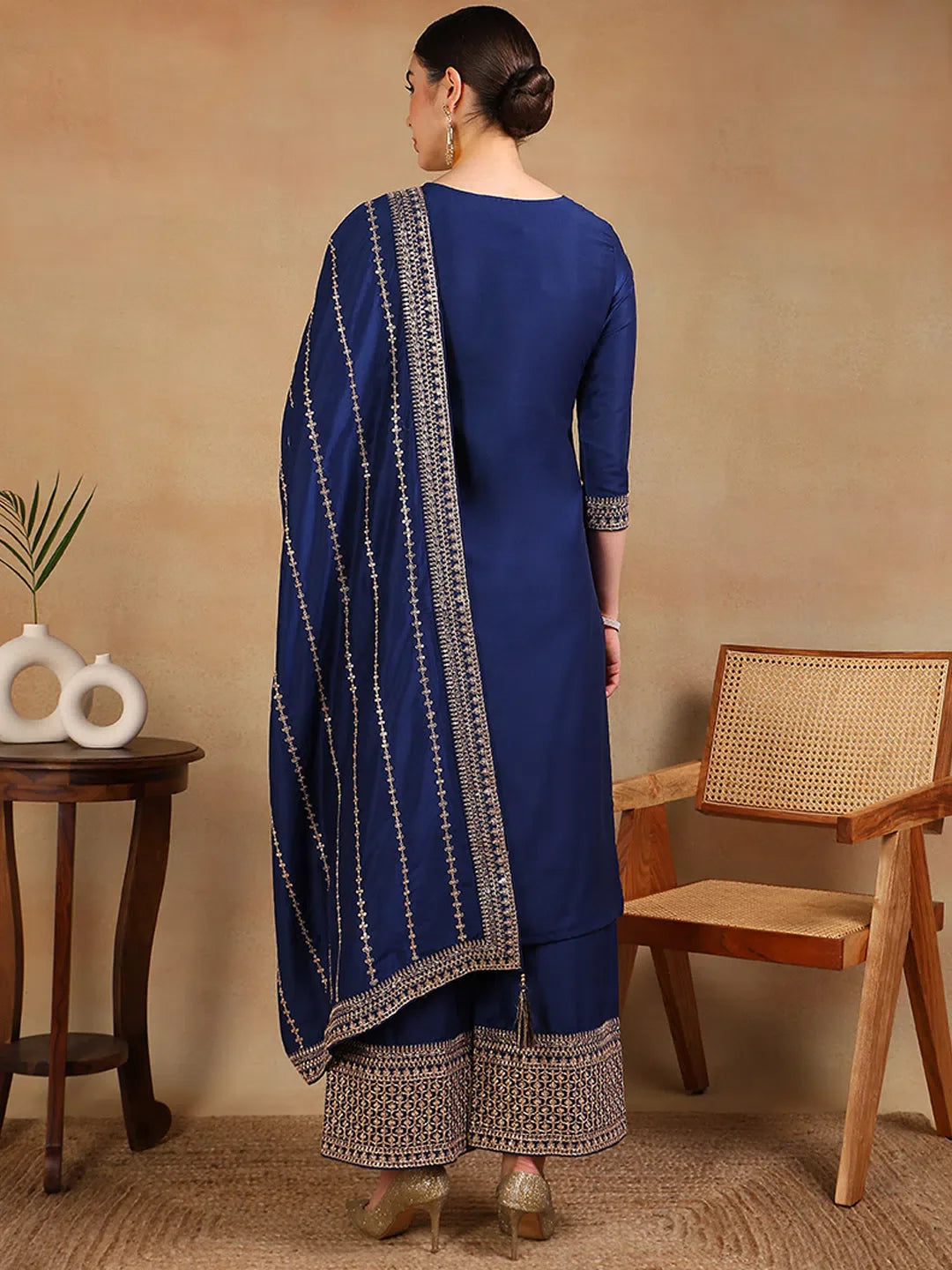 Blue Embroidered Kurta Palazzo Set - Stylish Women's Outfit