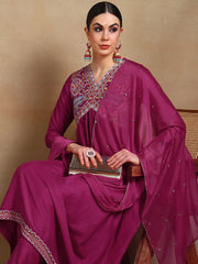 Women Pink Silk Blend Embroidered Anarkali Kurta Pant Set With Dupatta-PKSKD2101A