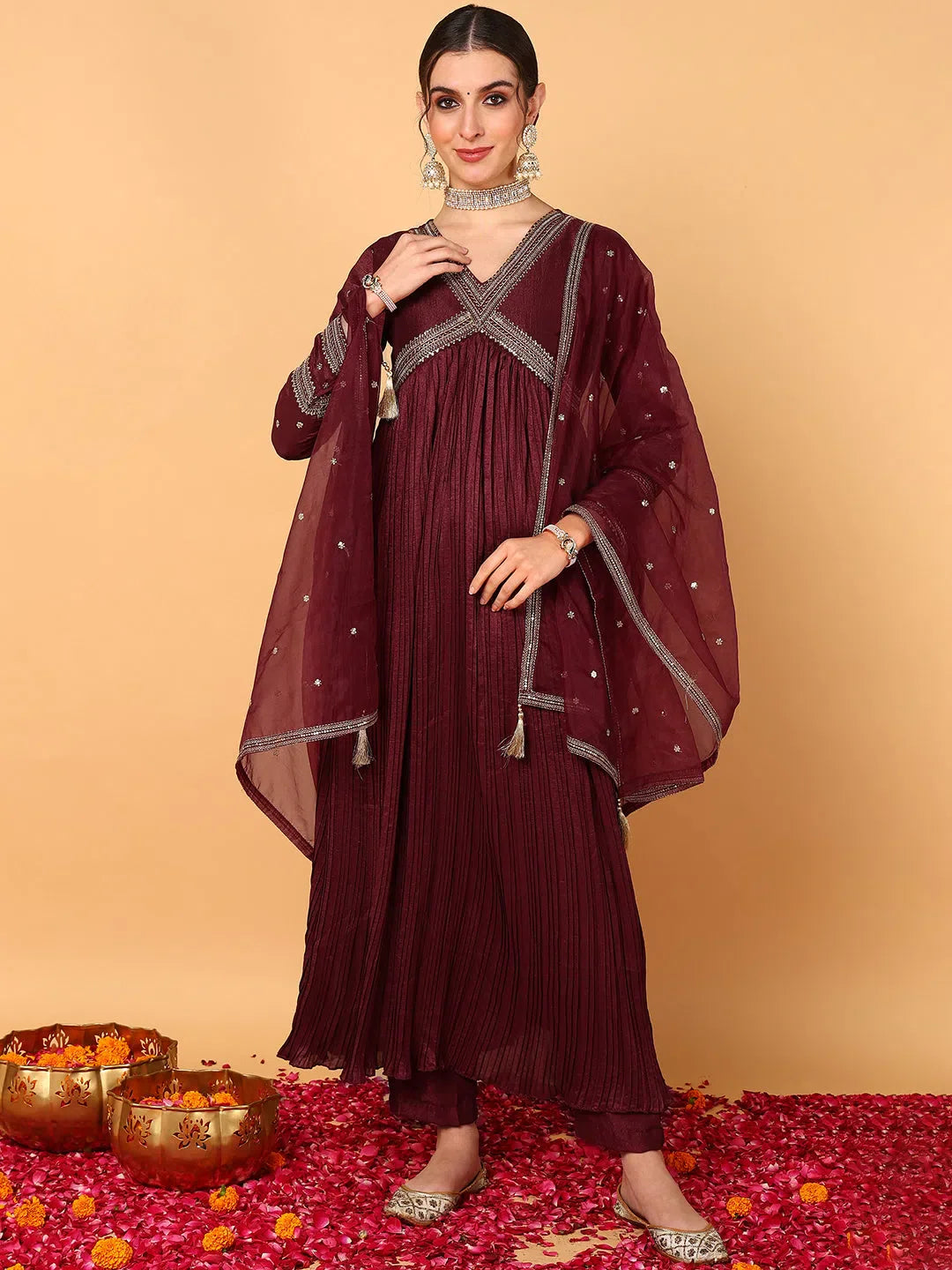 Maroon Embroidered Silk Suit Set | Indian Women's Kurta Sets