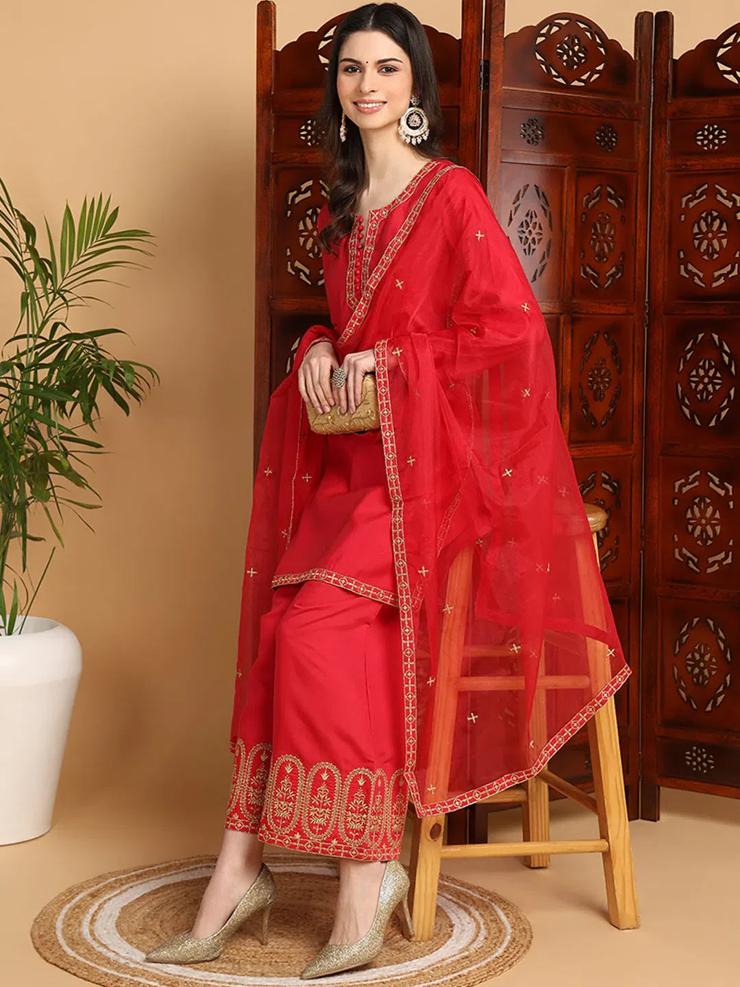 Fuchsia Kurta Palazzo Set - Women's Palazzo Pants Set for Fest...