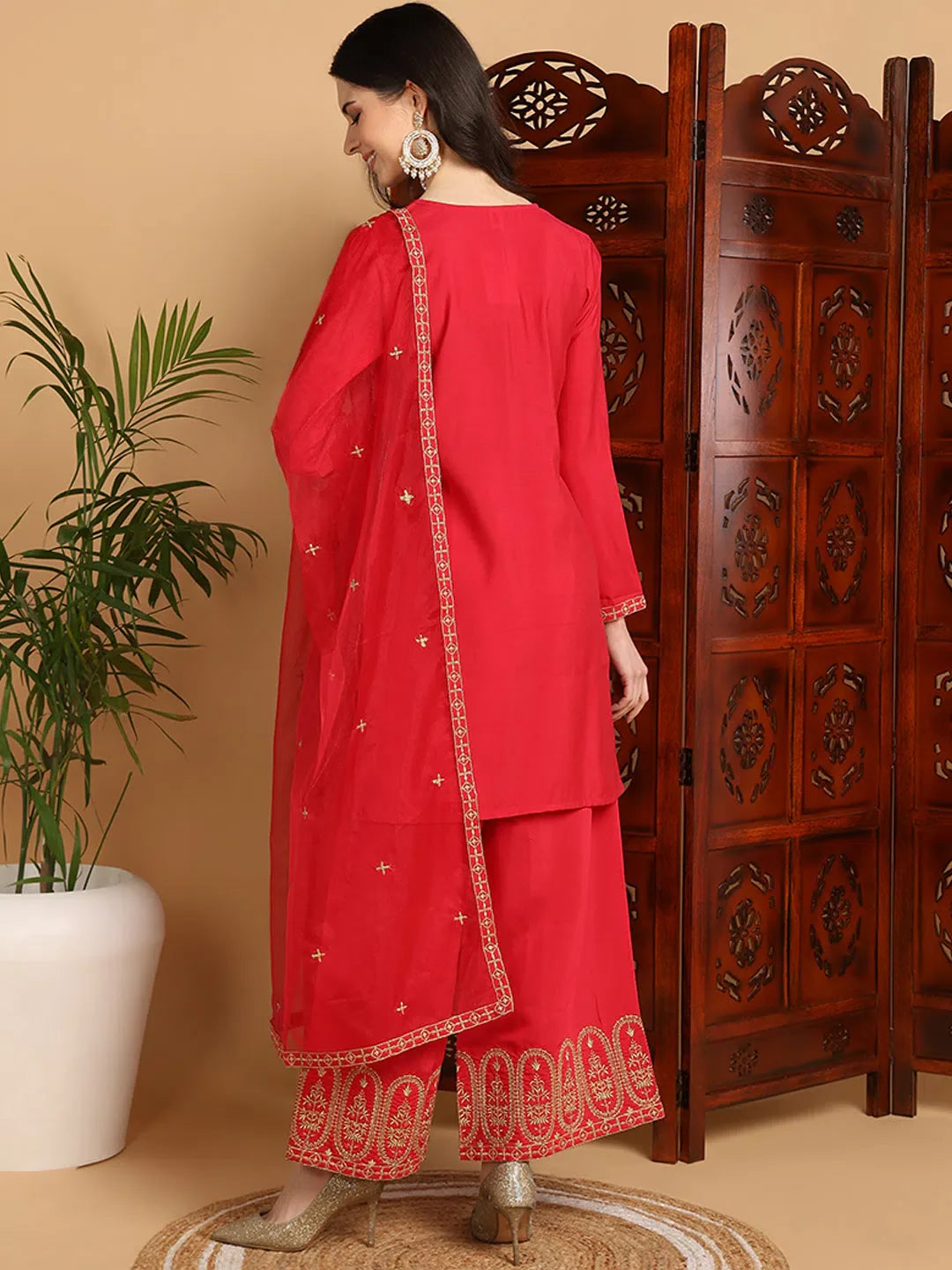 Fuchsia Kurta Palazzo Set - Women's Palazzo Pants Set for Fest...