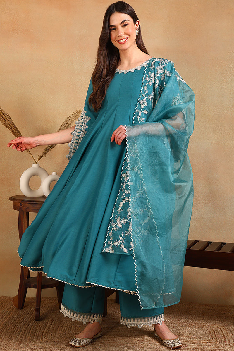 DesiQlo Women Silk Blend Indian Ethnic Set - Blue PKSKD2127