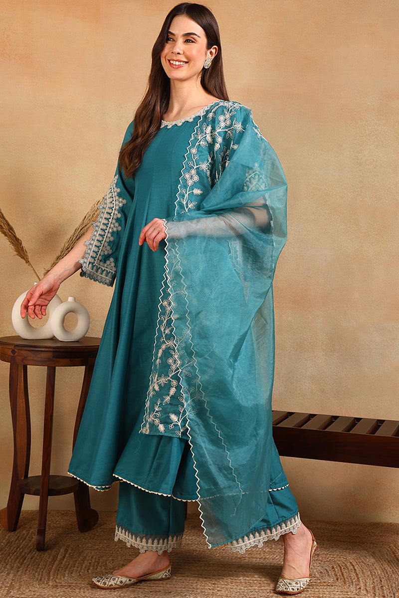 DesiQlo Women Silk Blend Indian Ethnic Set - Blue PKSKD2127