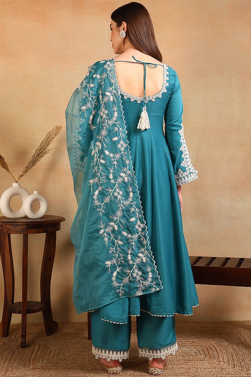 DesiQlo Women Silk Blend Indian Ethnic Set - Blue PKSKD2127