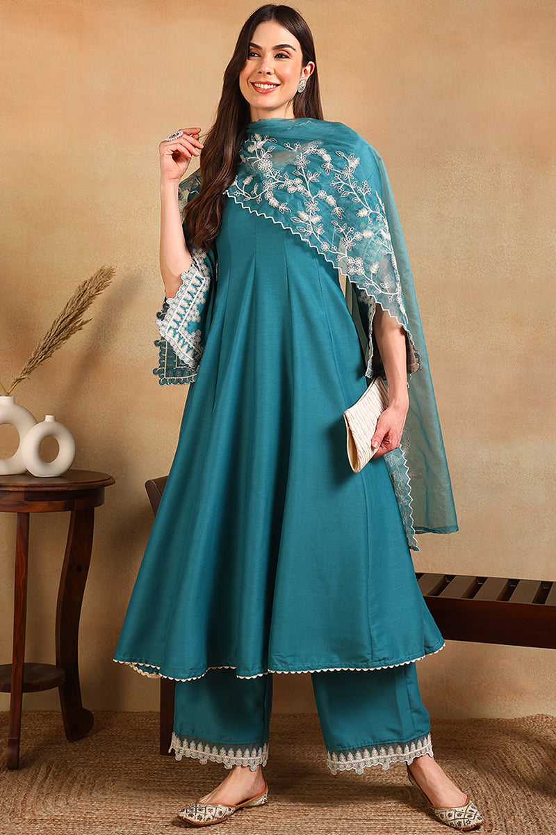 DesiQlo Women Silk Blend Indian Ethnic Set - Blue PKSKD2127