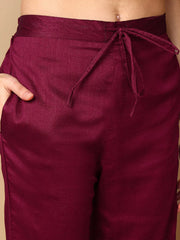 Women Maroon Silk Blend Embroidered Straight Kurta Pant Set With Dupatta-PKSKD2134