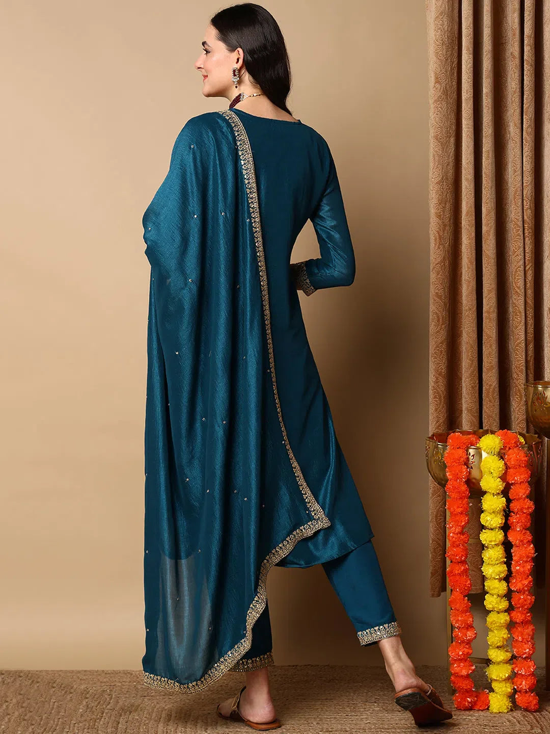 Teal Embroidered Kurta Set with Dupatta | Women's Indian Kurta