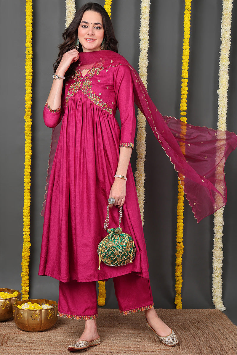 DesiQlo Women Silk Blend Indian Ethnic Set - Pink PKSKD2144