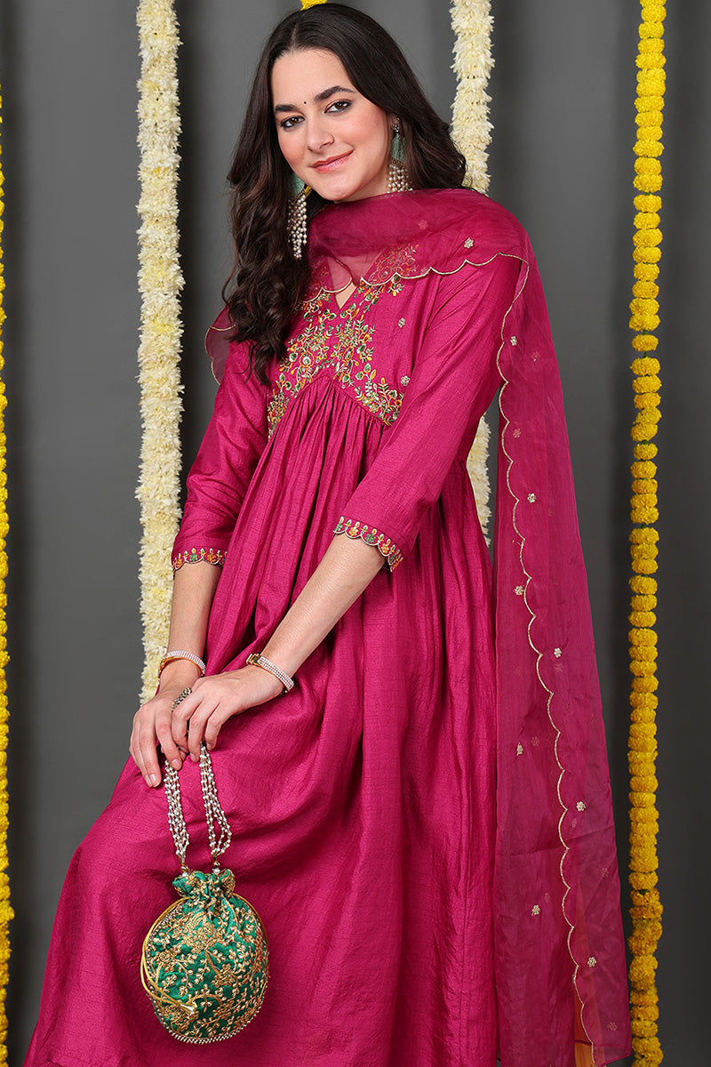 DesiQlo Women Silk Blend Indian Ethnic Set - Pink PKSKD2144