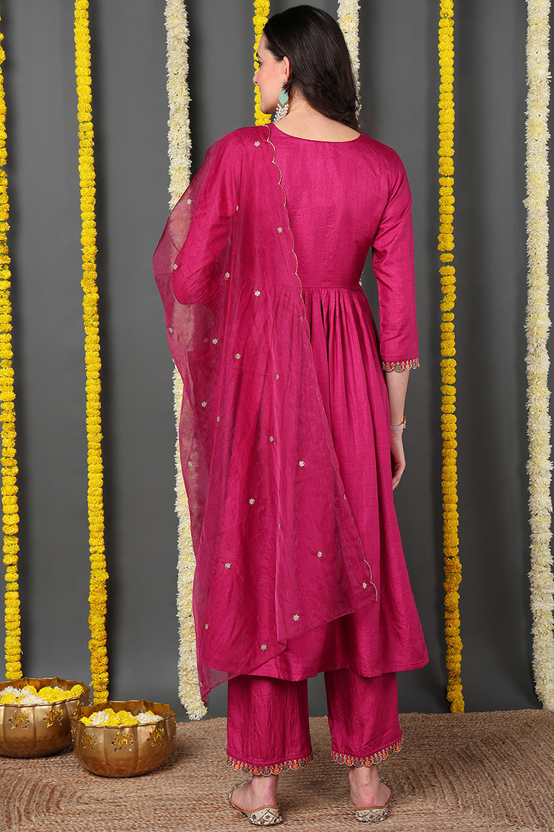 DesiQlo Women Silk Blend Indian Ethnic Set - Pink PKSKD2144