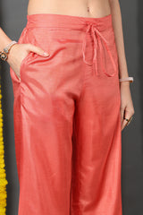 Orange Silk Blend Solid Embroidered Flared Suit Set PKSKD2145