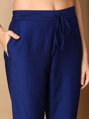 Women Navy Blue Silk Blend Embroidered Straight Kurta Pant Set With Dupatta-PKSKD2162