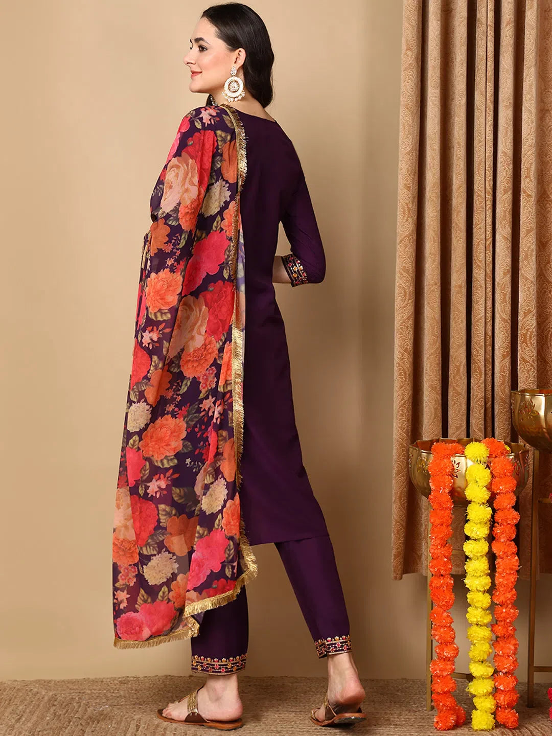 Purple Embroidered Kurta Pant Set with Dupatta | Women's Kurta...