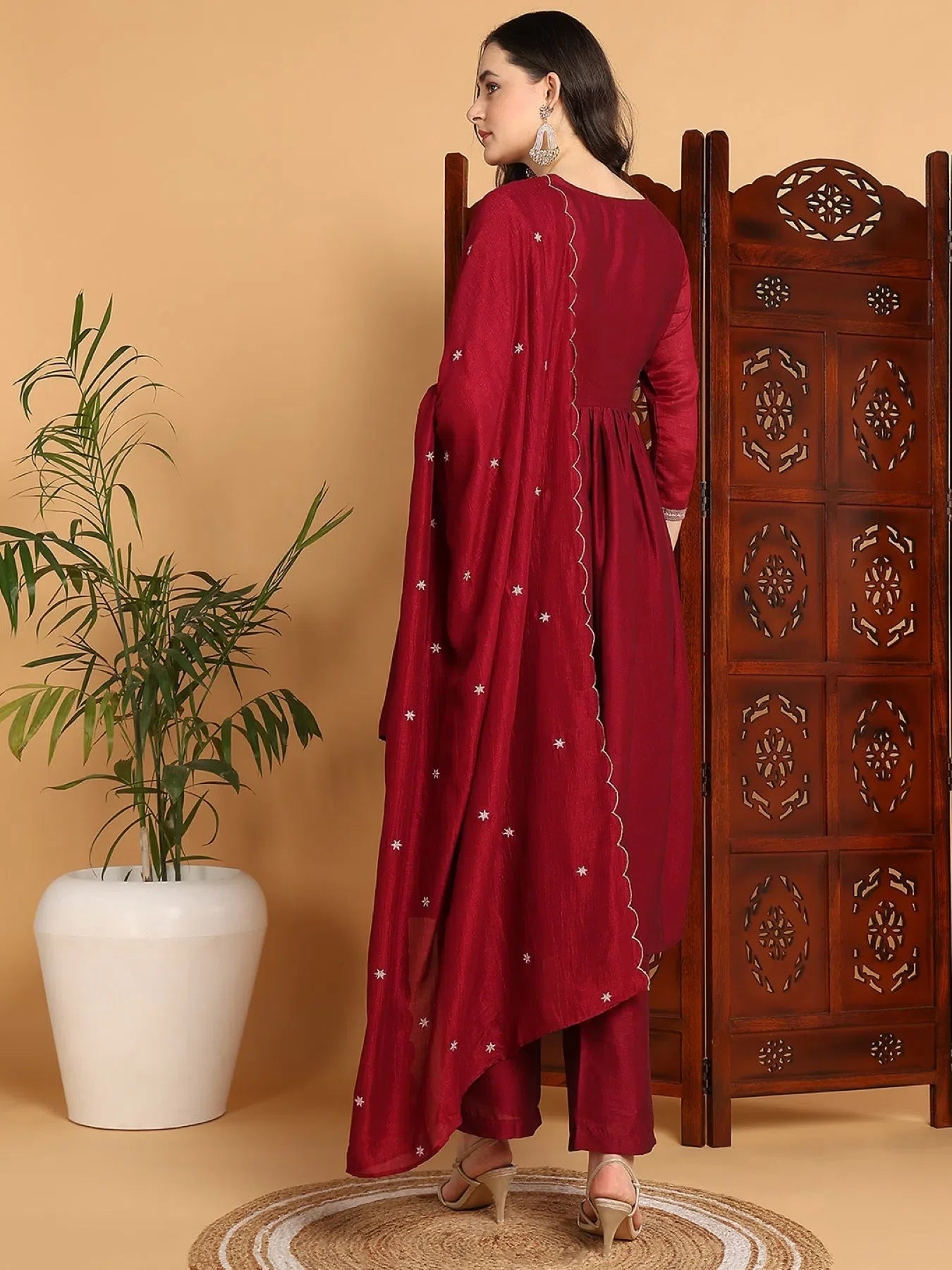 Maroon Silk Blend Kurta Set with Dupatta | Women's Indian Kurta