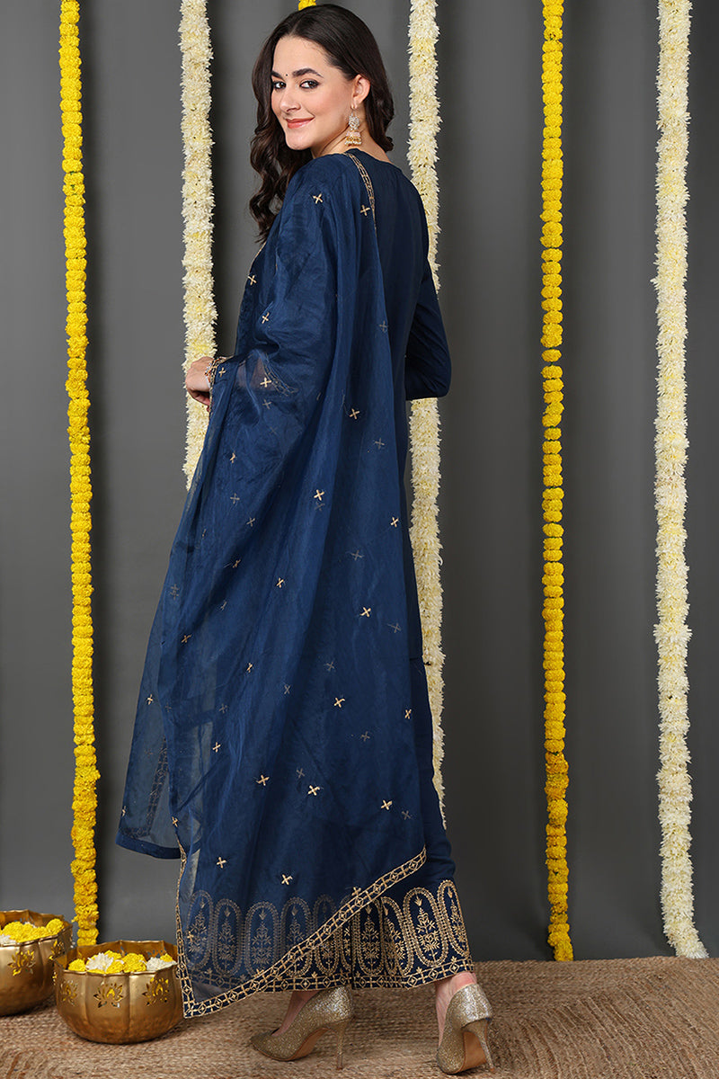 DesiQlo Women Silk Blend Indian Ethnic Set - Blue PKSKD2173