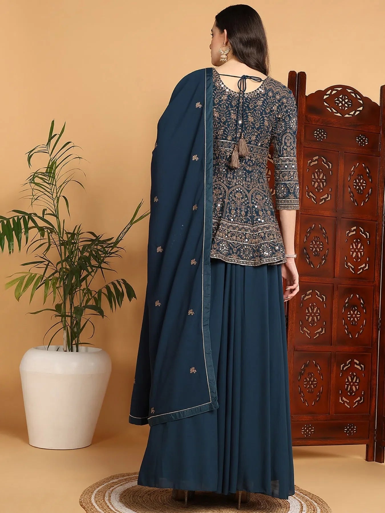 Teal Embroidered Kurta Skirt Set with Dupatta | Women's Kurta ...