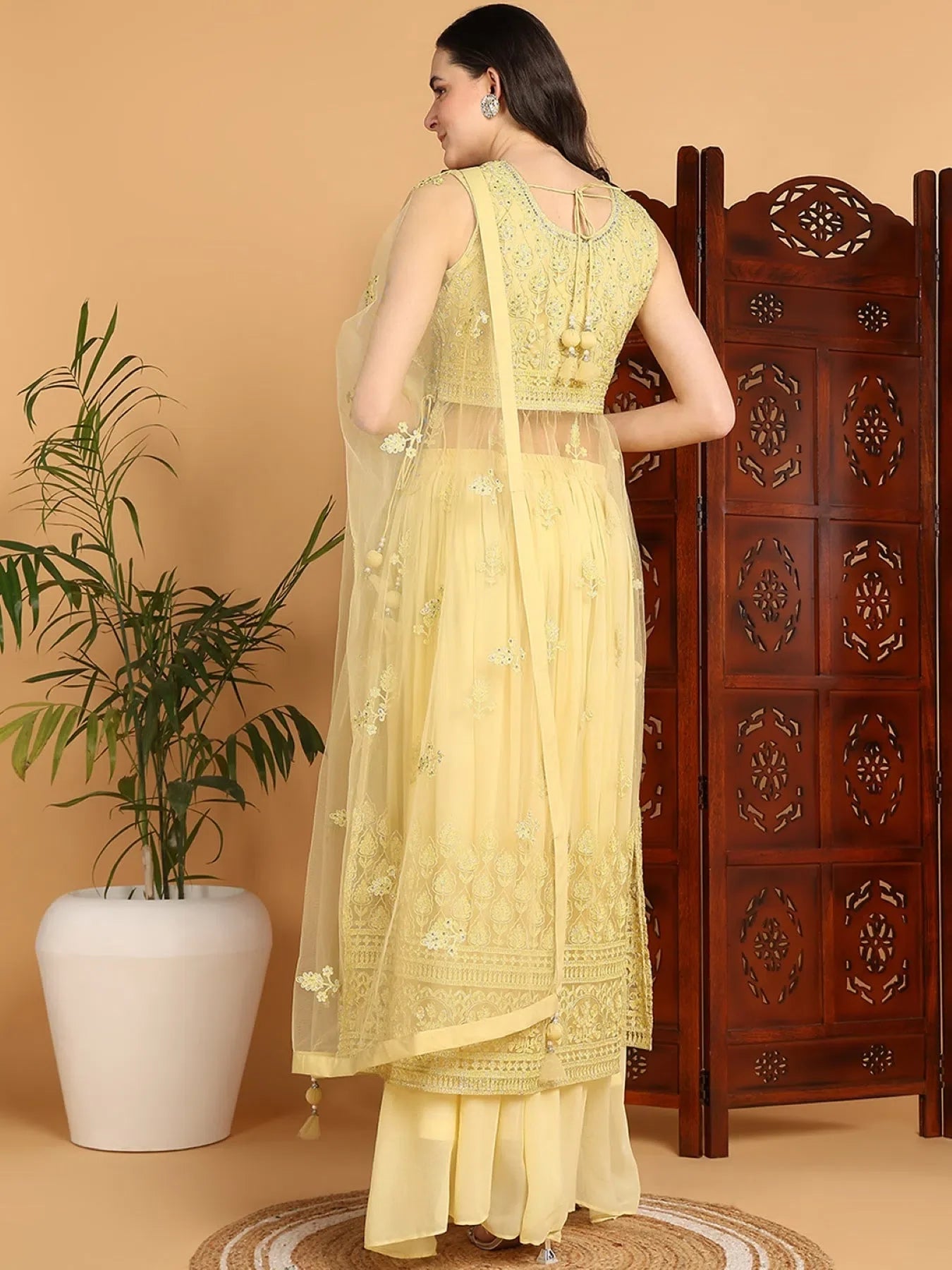 Yellow Embroidered Sharara Suits for Women | Garara Pants Outfit