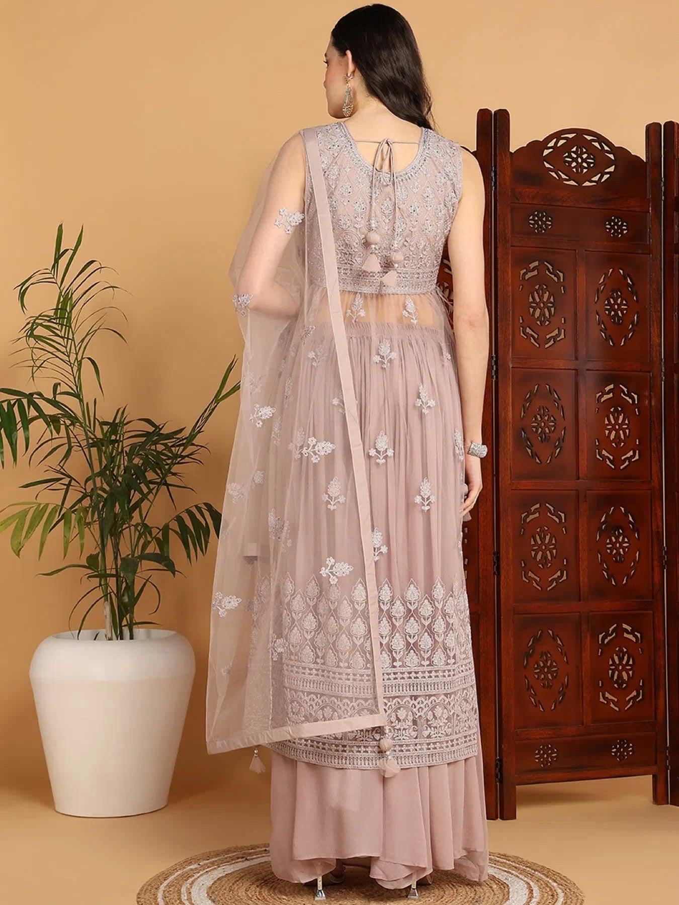 Nude Embroidered Sharara Set for Women | Designer Garara Outfit
