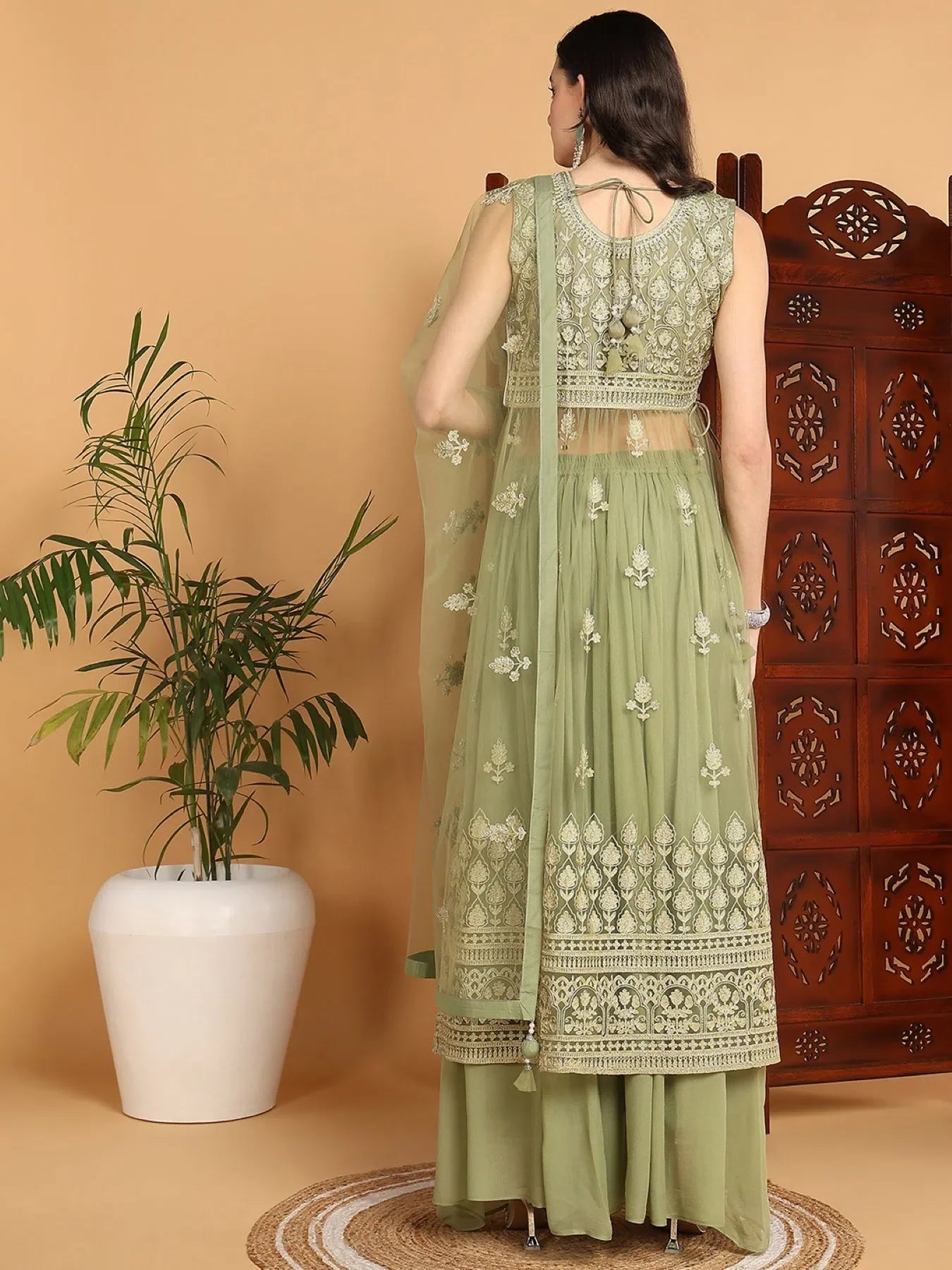 Green Embroidered Sharara Suits for Women | Designer Sharara Set