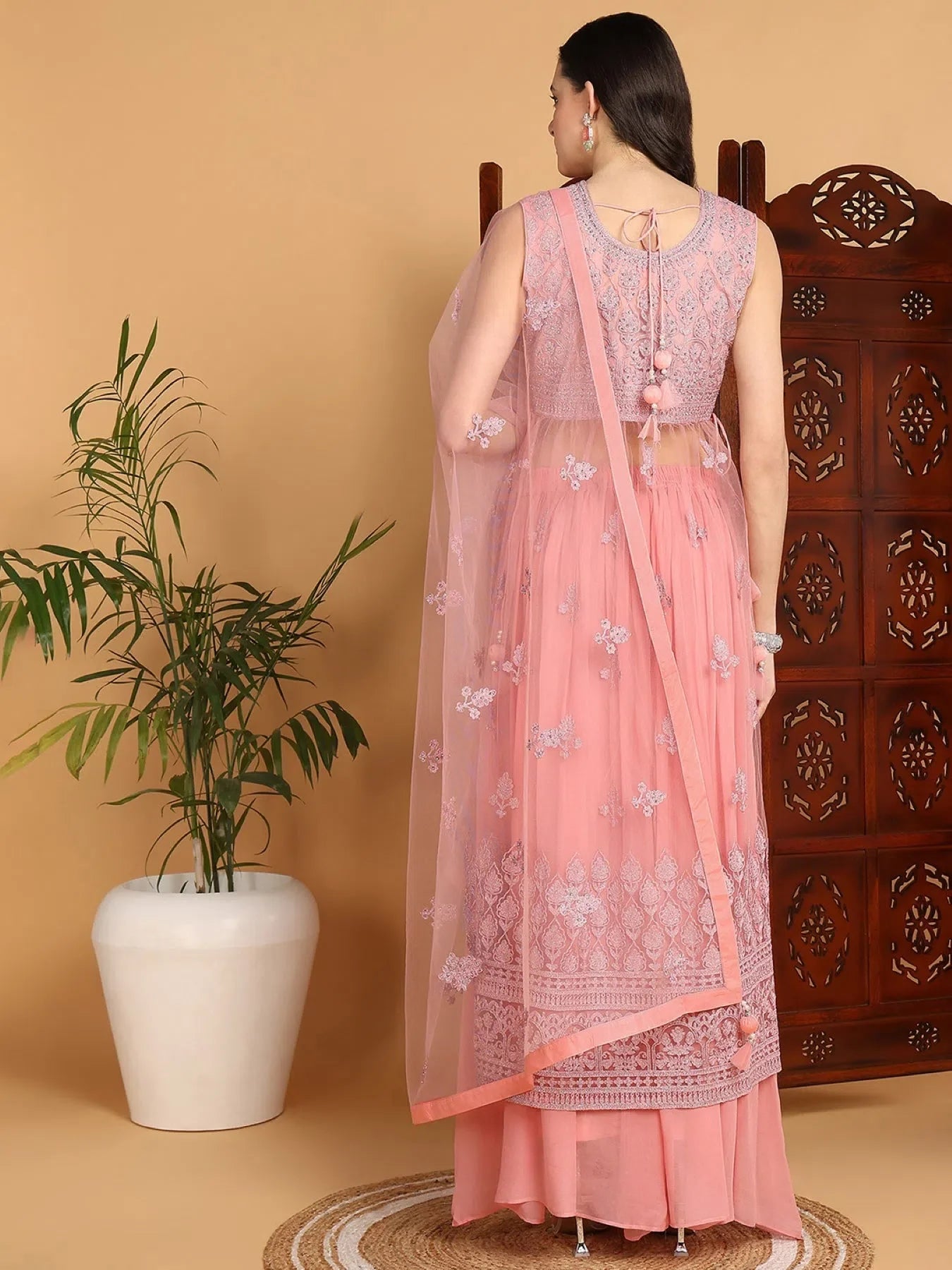 Pink Net Sharara Suits for Women | Embroidered Designer Set