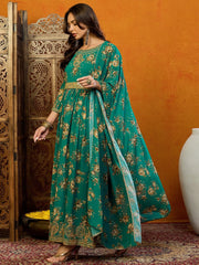 Polyester Floral Green Indian Ethnic