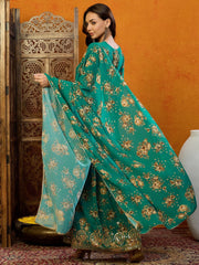 Polyester Floral Green Indian Ethnic