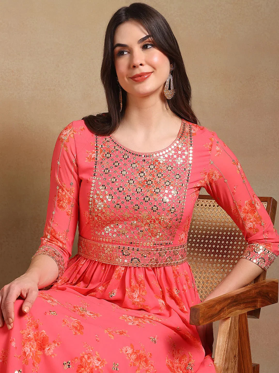Pink Embroidered Anarkali Kurta Pant Set with Dupatta