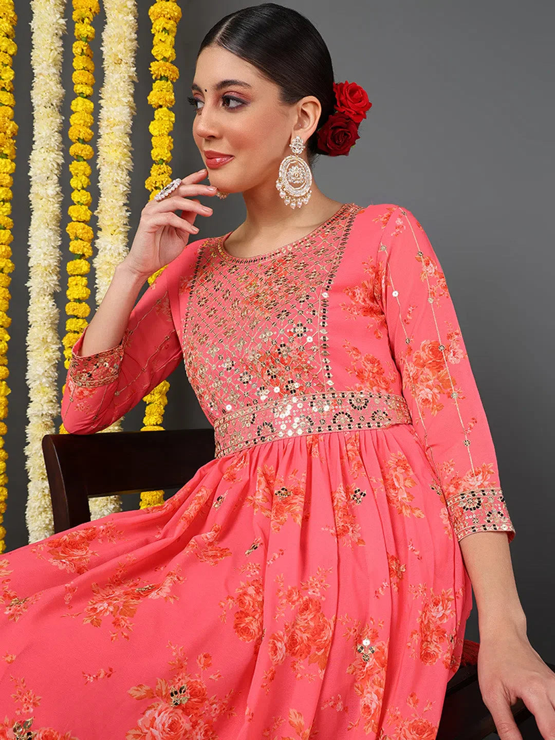 Pink Georgette Anarkali Kurta Set | Women's Indian Kurta Sets