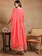 Women Pink Georgette Embroidered Anarkali Kurta Pant Set With Dupatta-PKSKD2185A