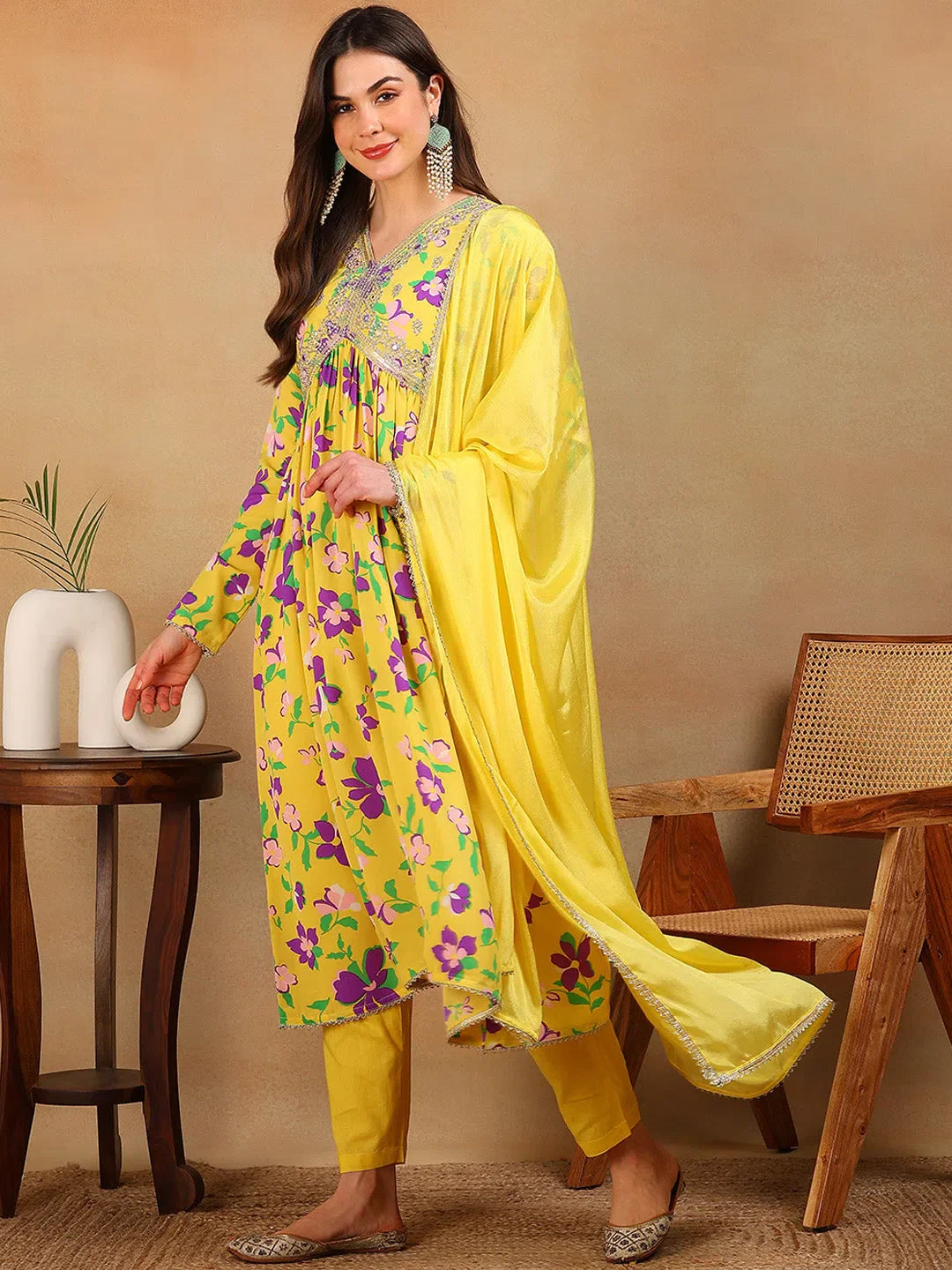 Yellow Printed Kurta Set with Dupatta | Women's Indian Kurta