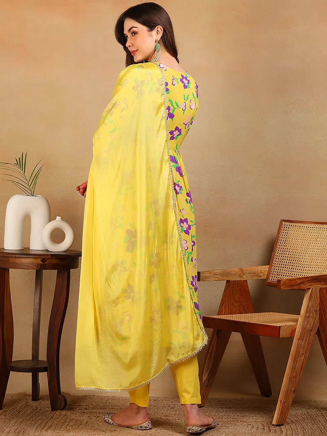Yellow Printed Kurta Set with Dupatta | Women's Indian Kurta