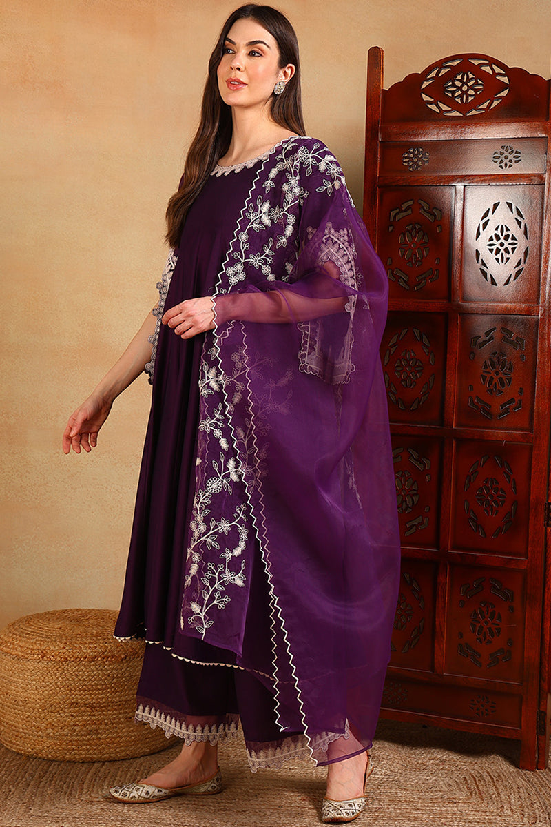 DesiQlo Women Silk Blend Indian Ethnic Set - Purple PKSKD2209