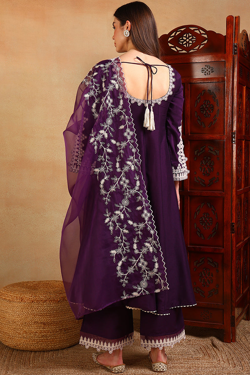 DesiQlo Women Silk Blend Indian Ethnic Set - Purple PKSKD2209