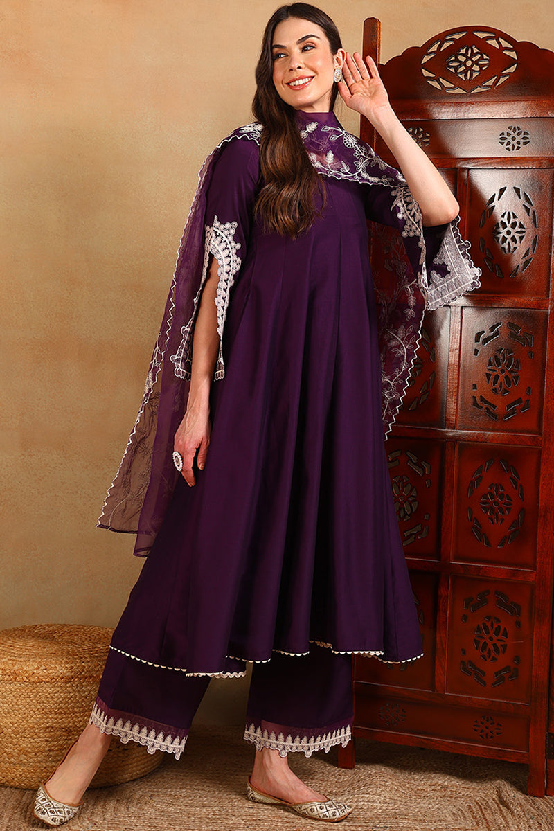 DesiQlo Women Silk Blend Indian Ethnic Set - Purple PKSKD2209
