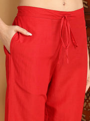 Women Red Silk Blend Embroidered Anarkali Kurta Palazzo Set With Dupatta