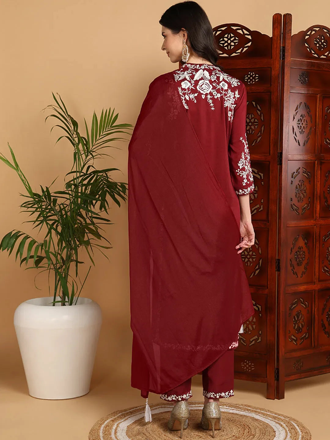 Maroon Embroidered Kurta Set with Dupatta | Indian Kurta Sets