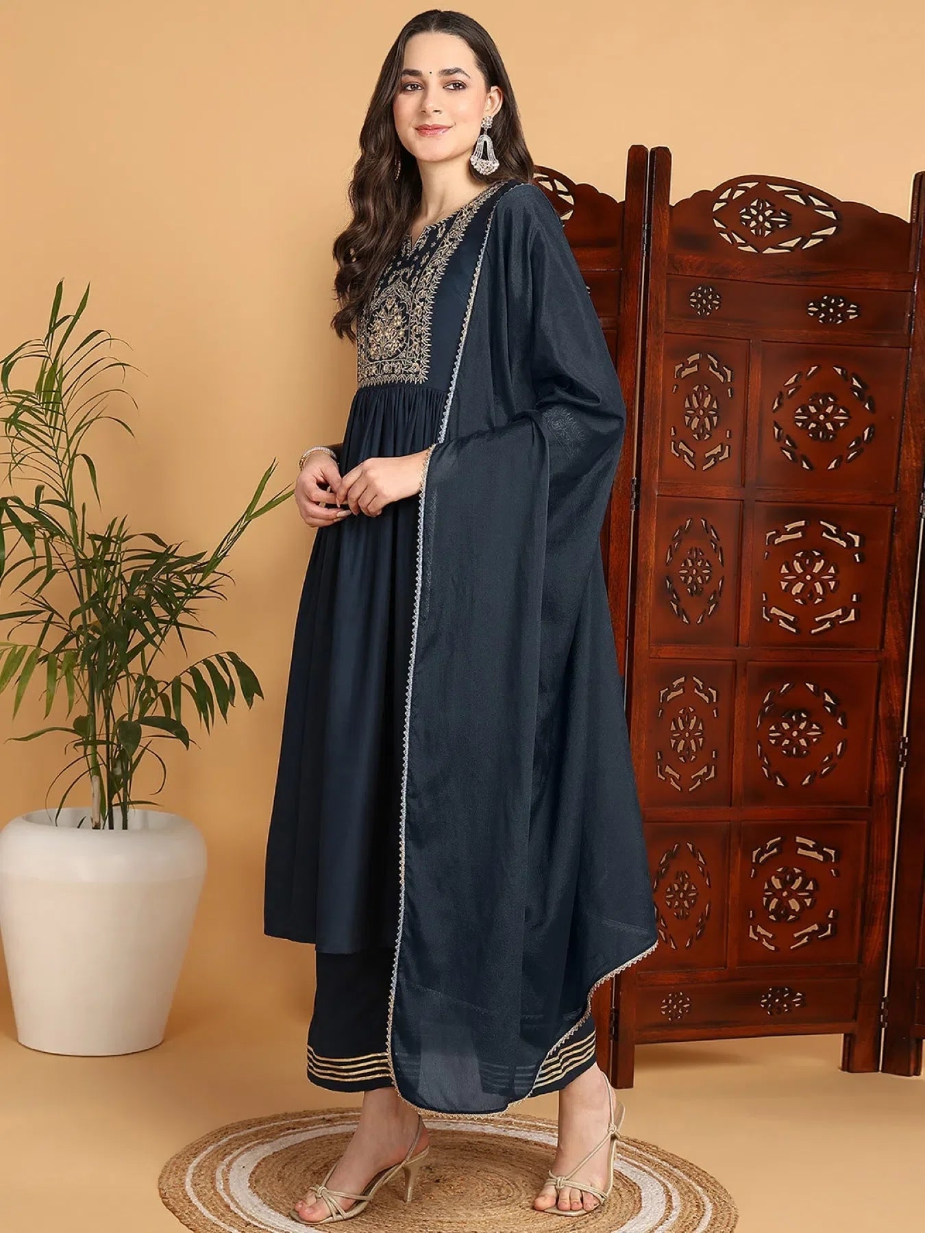 Blue Cotton Kurta Set with Dupatta | Classic Women's Indian Kurta Sets