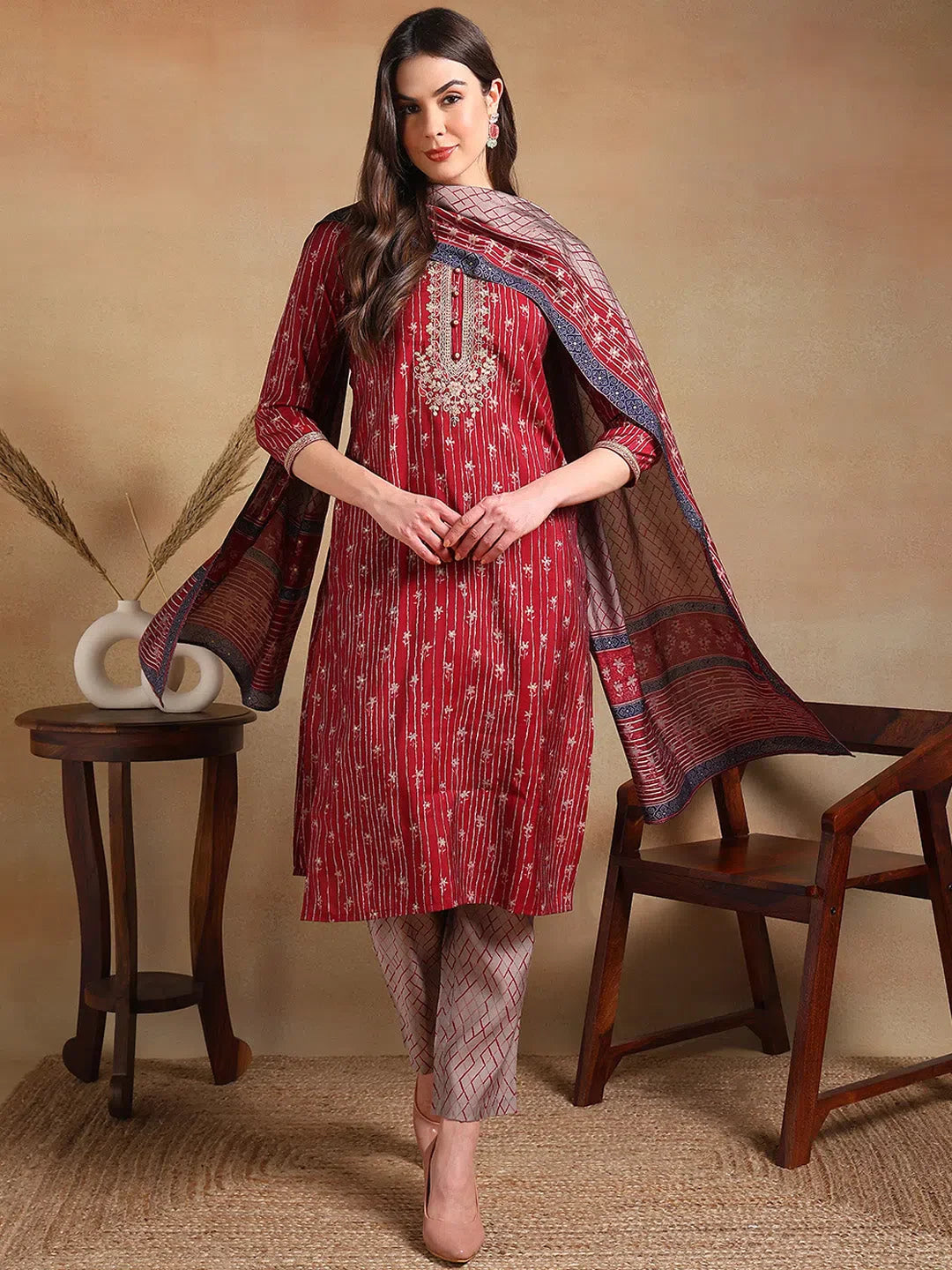 Maroon Kurta Set with Dupatta | Women's Designer Kurta Sets