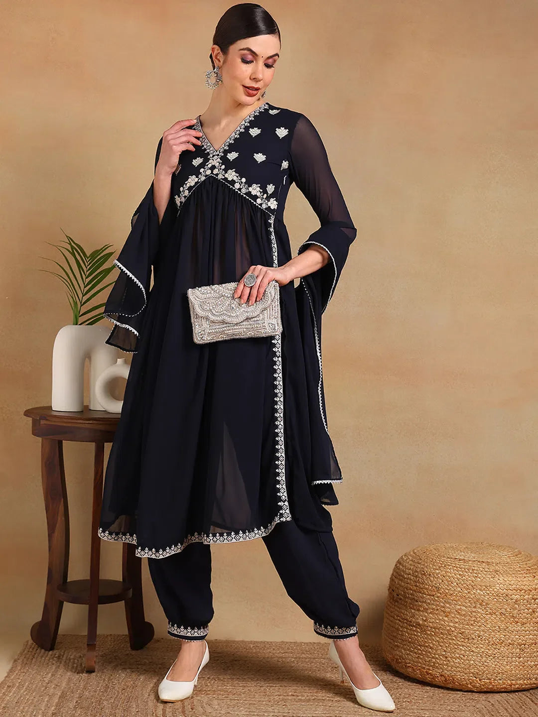 Navy Embroidered Kurta Salwar Set | Women's Indian Kurta Sets