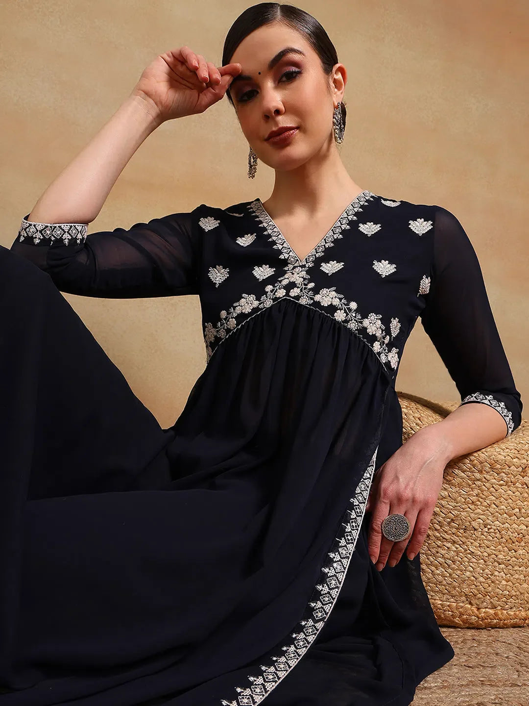 Navy Embroidered Kurta Salwar Set | Women's Indian Kurta Sets