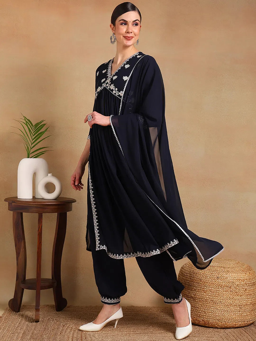 Navy Embroidered Kurta Salwar Set | Women's Indian Kurta Sets