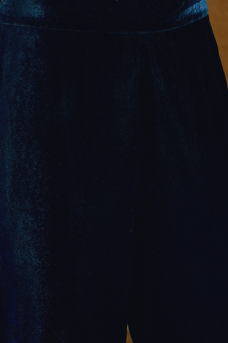 Blue Velvet Solid Embroidered Straight Trousers Suit Set PKSKD2277 | D