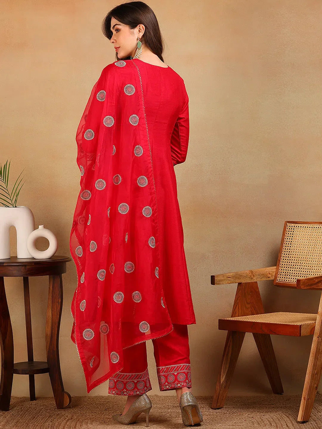 Red Embroidered Anarkali Kurta Set with Dupatta | Women's Kurta